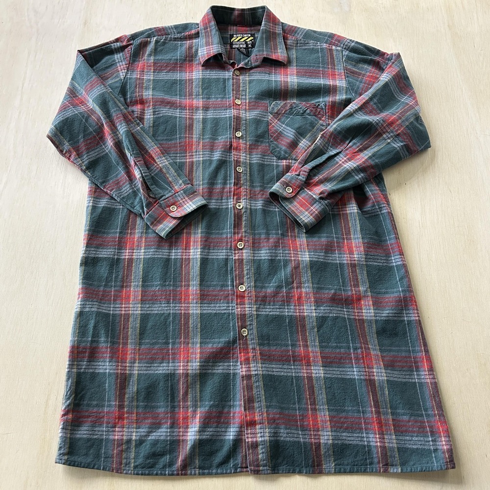 Vtg Big Rock Canyon Shirt Mens XL Green Plaid Long Sleeve Button Up Flannel
